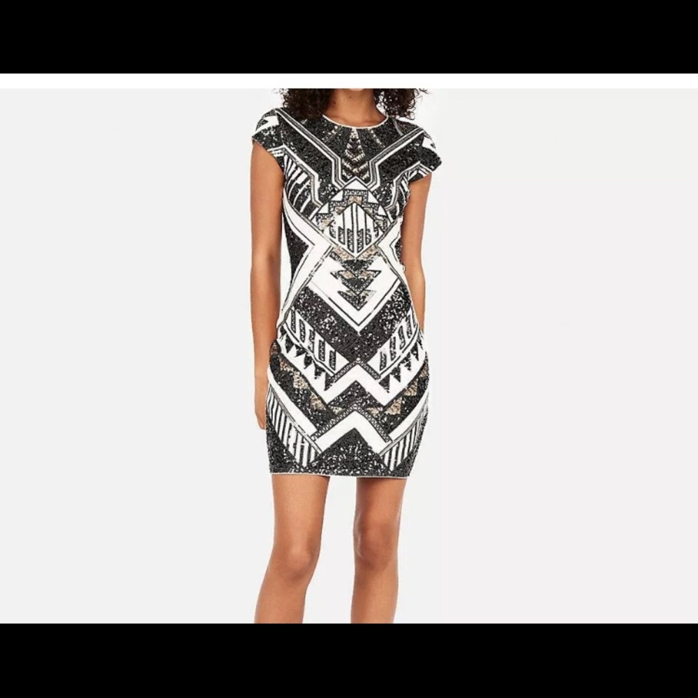 EXPRESS AZTEC DECO  GOLD SEQUINS PARTY DRESS
